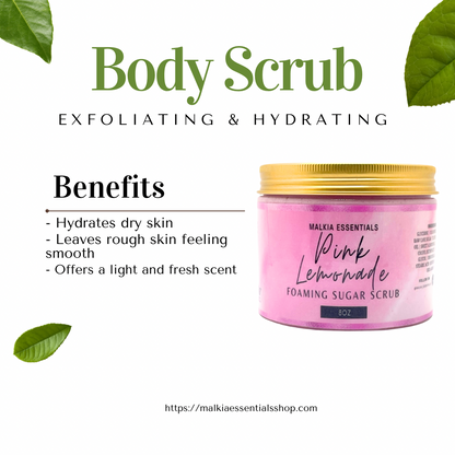 Vegan Pink Lemonade Sugar Scrub, Hydrating Scrub, Exfoliating Sugar Scrub For Dry Skin & Dark Marks
